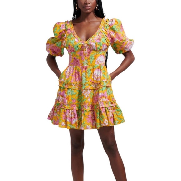 LOVE THE LABEL Puff-Sleeve Tiered Floral Cotton Mini Dress - Picture 3 of 4